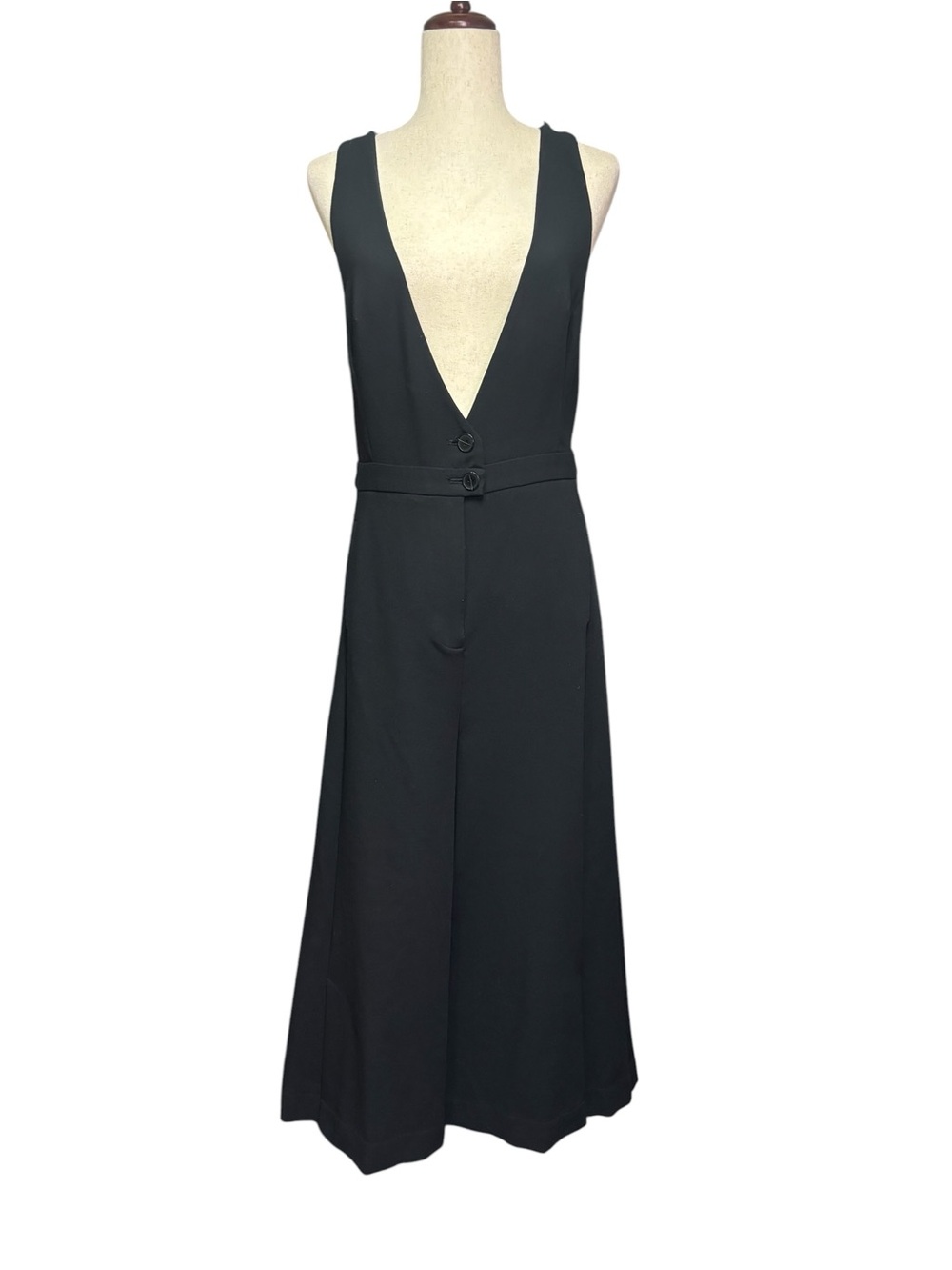 Maeve Anthropologie Black Wide Leg Plunge Jumpsuit Pockets Size 6 - Picture 2 of 11